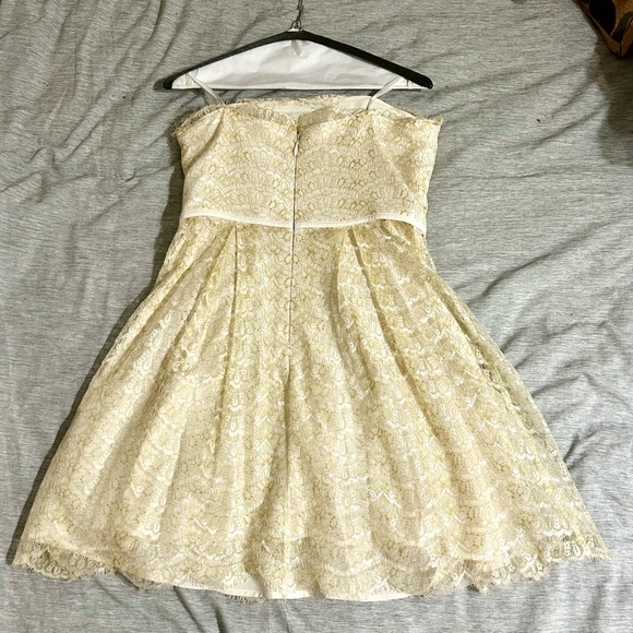 BCBGeneration white and gold accent lace formal mini dress BCBGeneration white and gold accent lace formal mini dress
